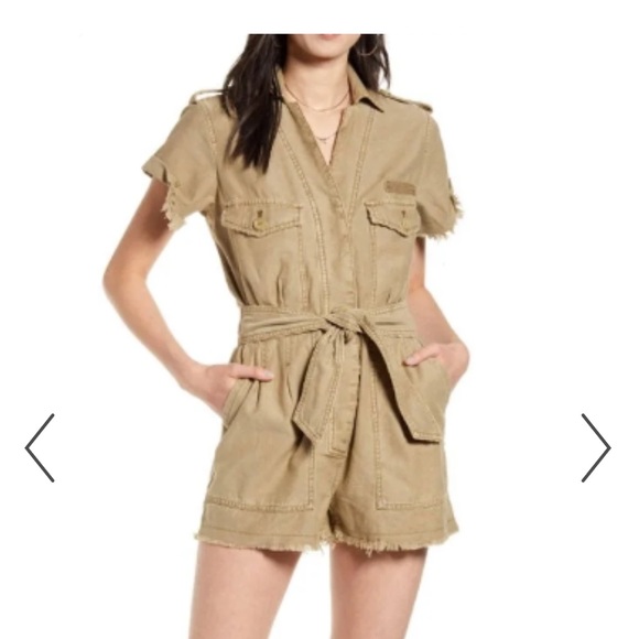 Free People Tan Short Sleeve Button Down Shorts Romper- Off The Beaten Path - Picture 2 of 9
